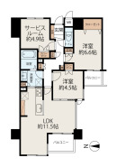 2LDK+S（納戸）、価格8480万円、専有面積70.29m2、バルコニー面積6.26m2 70m2超のゆとりある2SLDK＋サービスルーム。約11.5帖のLDKを中心に各居室へアクセスしやすい使いやすい間取り設計です。全居室に収納を備え、収納力も充実しています。