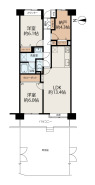 2LDK+S（納戸）、価格3499万円、専有面積68.9m2、バルコニー面積8.92m2 68.90m2の2SLDKに約4.3帖の納戸を備えたゆとりある間取り。約13.4帖のLDKに加え、約43m2の専用庭付きで開放感も魅力です。各居室に収納を備え、暮らしやすさと収納力を兼ね備えた住まいです。